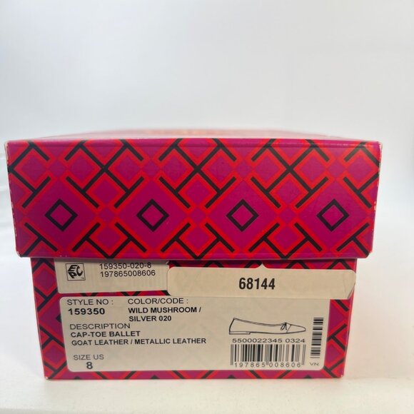 Tory Burch Cap Toe Ballet Flats Brown Silver Metallic Women Size 8 - Picture 8 of 8